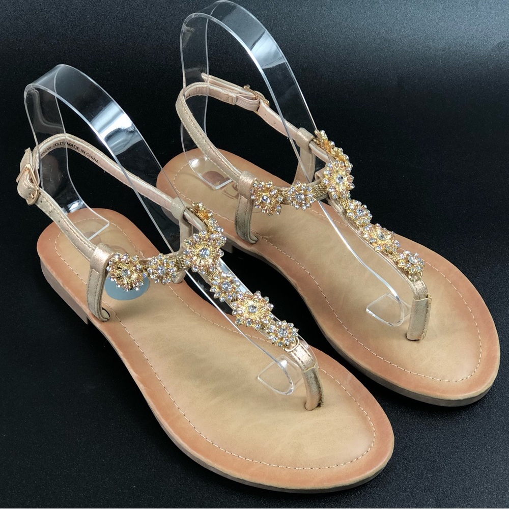 GC Shoes Rosanna Women’s Fuax Crystal Flat Sandals Size 7